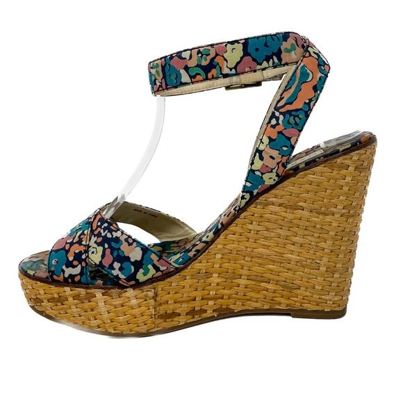 Vintage Marc Jacobs floral canvas & rattan wedge espadrilles sandals size 37 US7 - Picture 8 of 13
